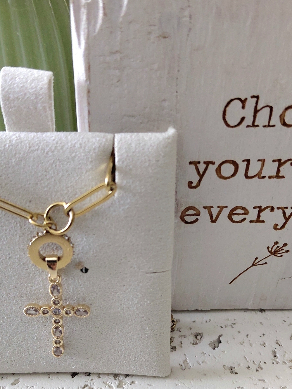 Delicate Gold Cross Necklace with Crystal Accents